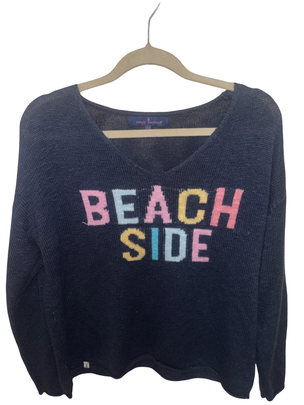 Simply southern Navy 'BEACH SIDE' V-Neck Knit Sweater